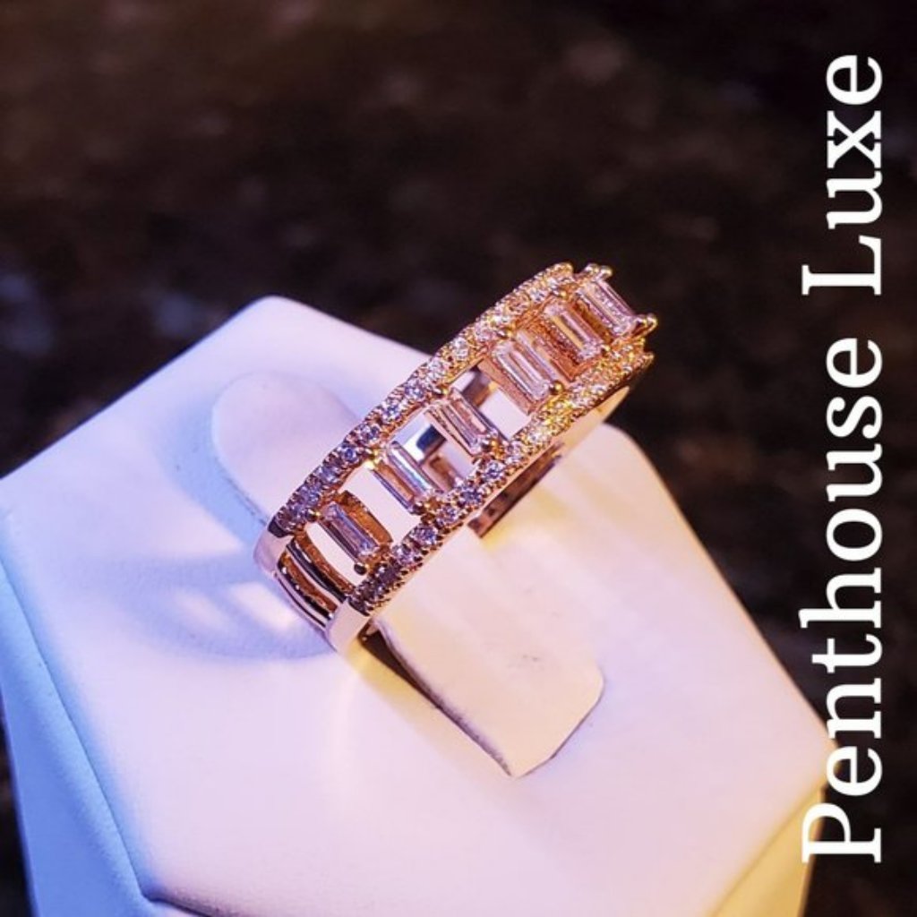 Final Restock!! 14k Gold Plated White Sapphire Sterling Column Ring